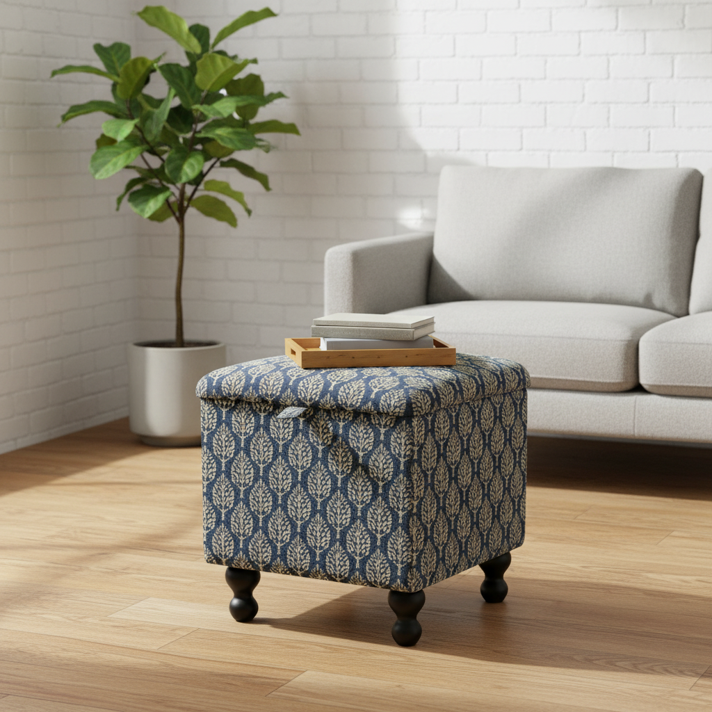 Painterly Collection Square Storage Ottoman – Handcrafted Designer Fabric Footstool & Coffee Table