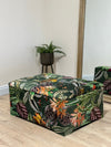 PREMIUM Green Floral Large Square Ottoman Storage | Patterned Footstool Pouffe UK | Green Floral Coffee Table