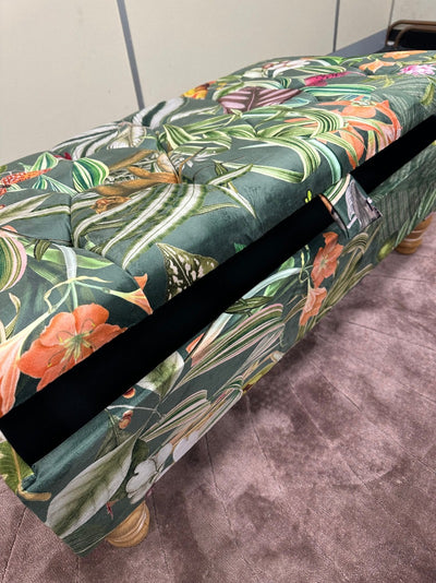 PREMIUM Green Floral Soft Vevet Ottoman seat