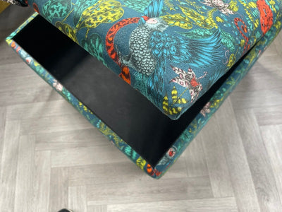 PREMIUM MADE TO MEASURE Satin Green Floral Ottoman Square Storage | Patterned Footstool Pouffe UK | Green Table