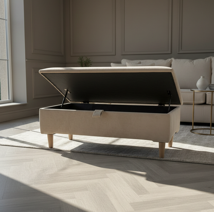 Premium coffee table off white storage box bench plain lid Ottoman seat