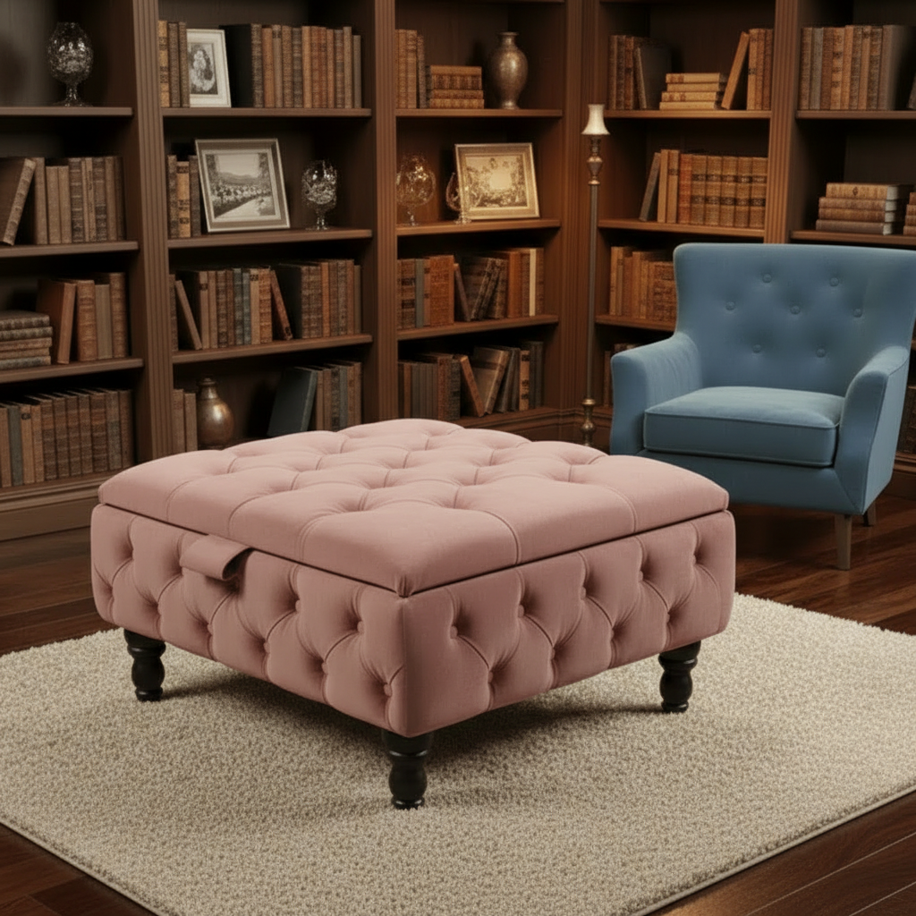 Duck Egg Blue Velvet Chesterfield Ottoman Storage Coffee Table – Stylish Multifunctional Furniture