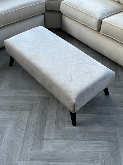 Premium off white creamy stitched design plain lid footstool bench or coffee table