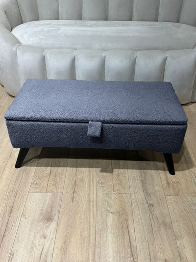 Boucle Dark Grey Plain Coffee Table Ottoman Storage Bench, Dark Grey Coffee Table Pouffe