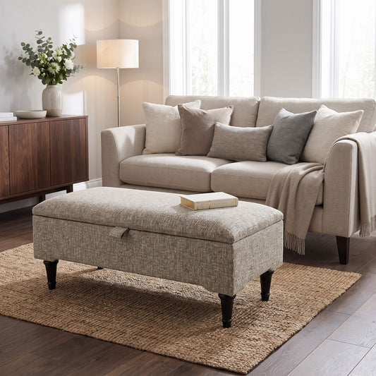 Animal Print Cream Storage Ottoman Bench – Coffee Table, Pouffe Seat & Hidden Storage