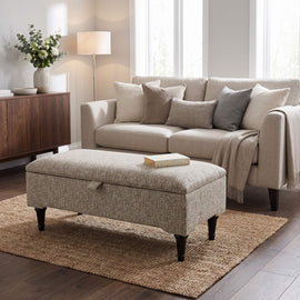 Animal Print Cream Storage Ottoman Bench – Coffee Table, Pouffe Seat & Hidden Storage
