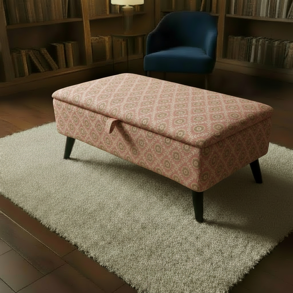 Artistic design entryway storage bench with cushioned seat and hidden storage