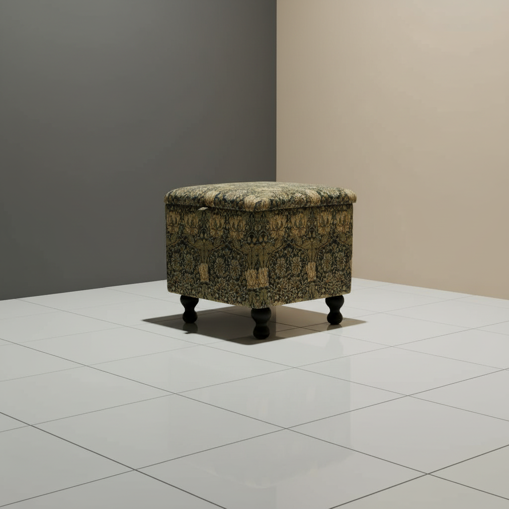 Artistic pattern storage coffee table doubling as footrest or extra seating