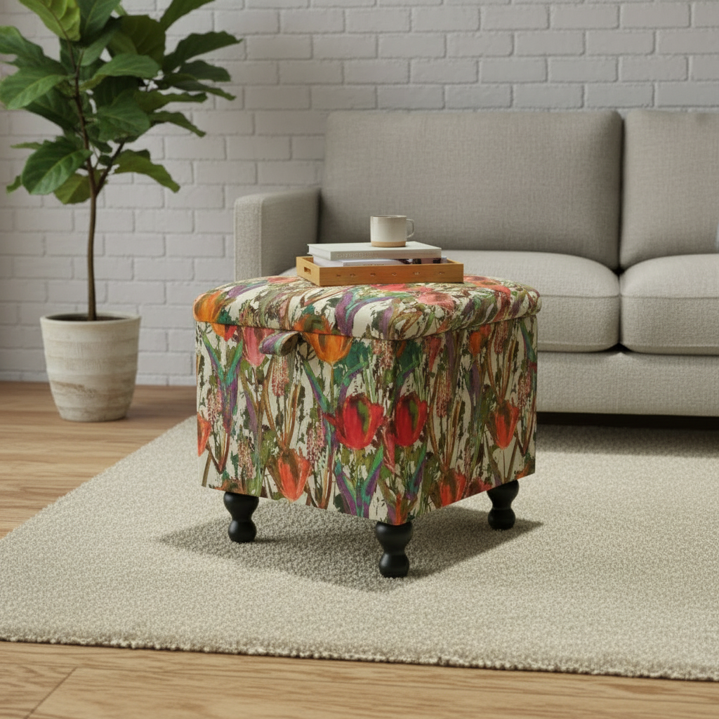 Artistic patterned storage ottoman for versatile home use