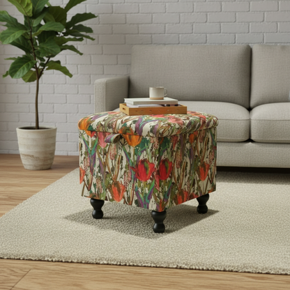Artistic patterned storage ottoman for versatile home use
