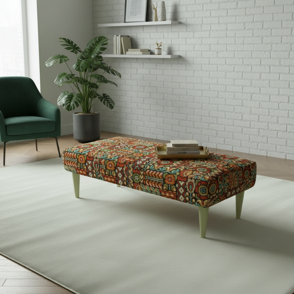 Artistic rectangular bench enhancing contemporary interior spaces