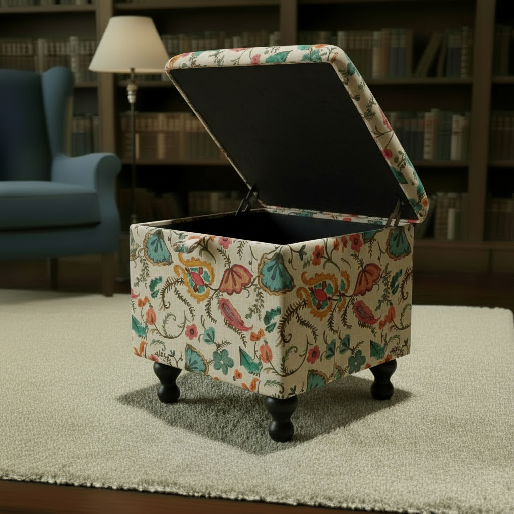 Artistic storage bench for entryway and hallway organisation