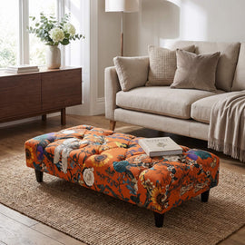 Bespoke Buttoned Top Flat Footstool Plain Finish non-storage bec
