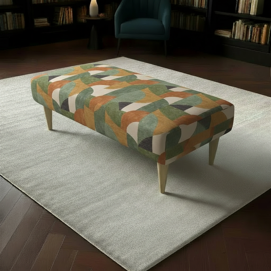 Bespoke Fabric Coffee Table Bench with vibrant designer pattern in luxury living room