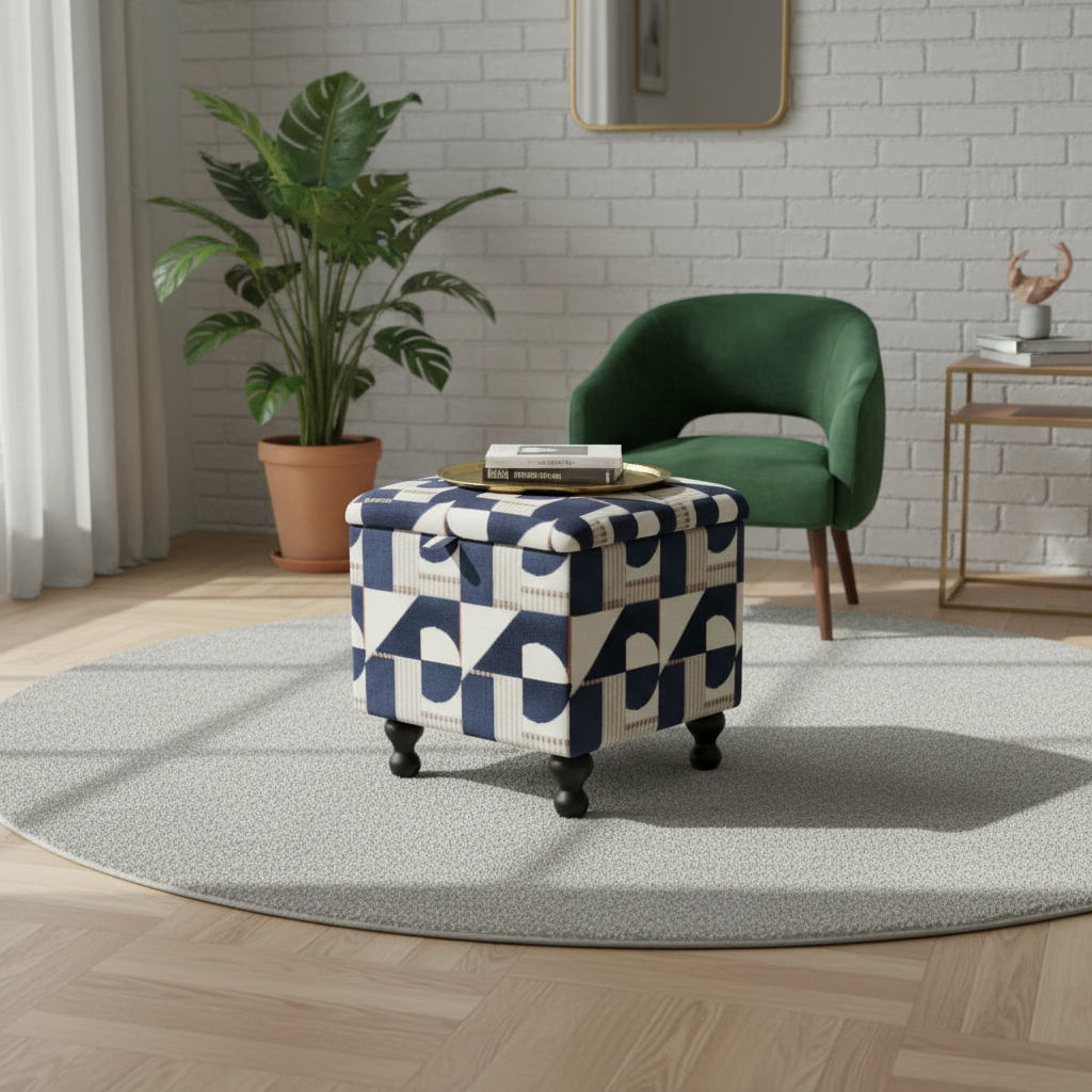 Bespoke solid wood footstool with deep storage compartment