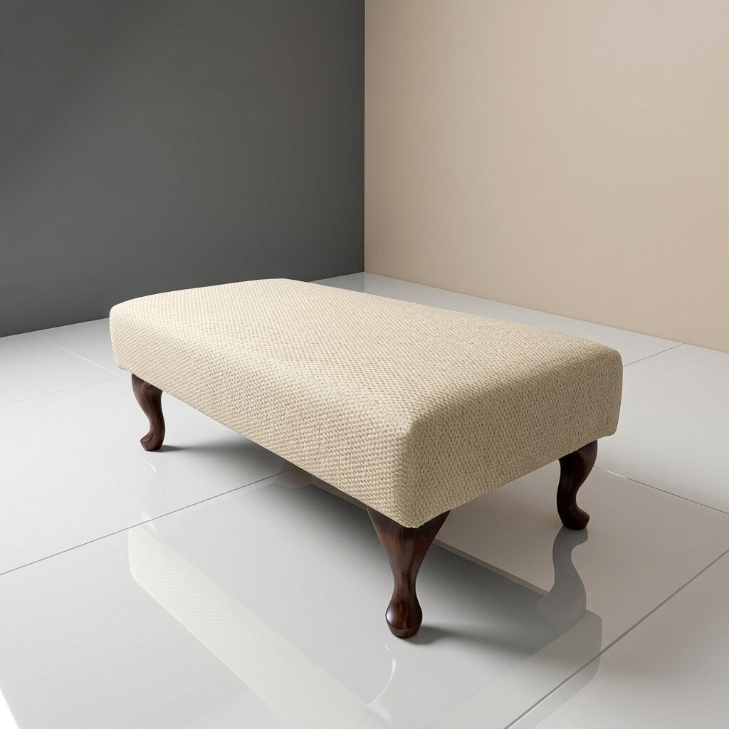Bespoke upholstered footstool in neutral shade for UK living room