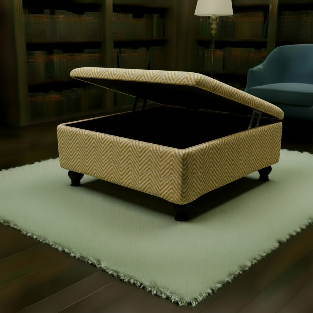 Bespoke Upholstered Square Bench – Multi-Toned Designer Pattern, Deep Storage & Handcrafted UK Quality