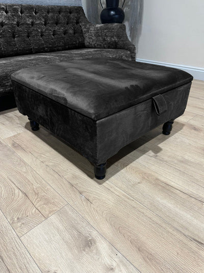 Square Plain Lid Coffee Table Ottoman Storage | Large Velvet Footrest