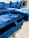 Blue Square Plain Lid Coffee Table Ottoman Storage | Large Blue Velvet Footrest