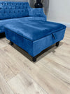 Blue Square Plain Lid Coffee Table Ottoman Storage | Large Blue Velvet Footrest