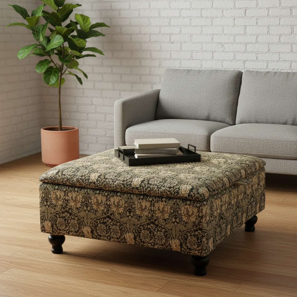 Boho Chic Large Storage Footstool – Multi-Toned Designer Ottoman & Coffee Table for Eclectic Homes