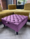 PREMIUM purple Velvet Square Ottoman Storage | Chesterfield Footstool Pouffe| coffee Table