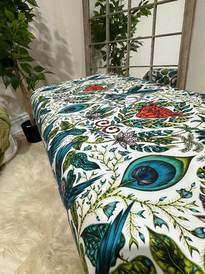 PREMIUM PEACOCK FOOTSTOOL GREEN FLORAL POUFFE FOOTREST TABLE