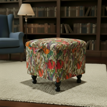 Compact cube seating with vibrant multi-toned fabric for extra guest seating