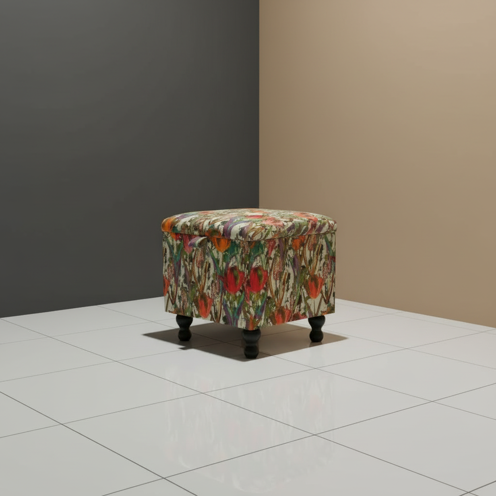 Contemporary designer pattern cube seat with deep internal storage