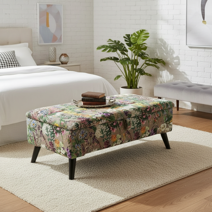 Contemporary motif storage bench with solid wood frame and strong legs
