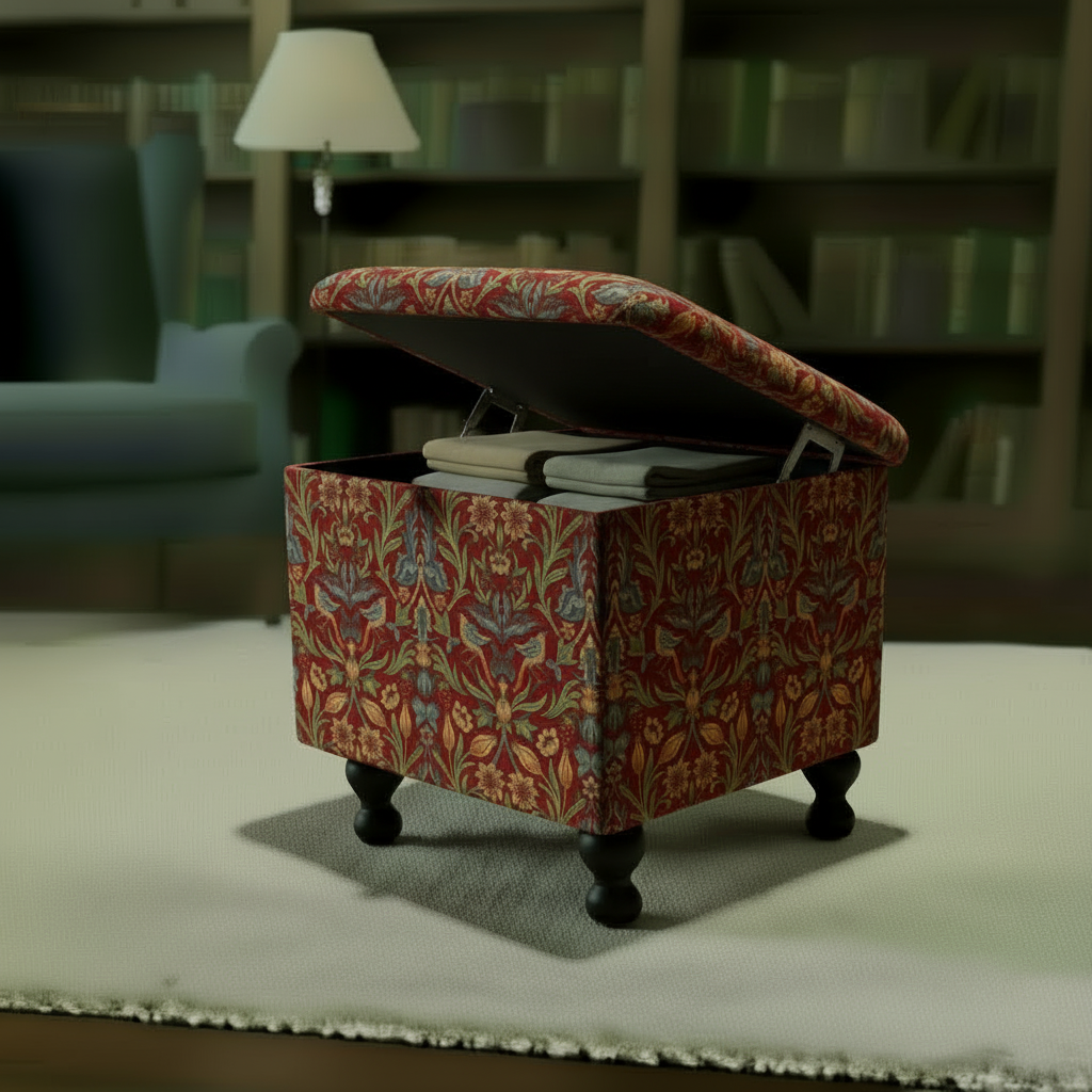 Contemporary square coffee table ottoman with hidden storage and strong black legs