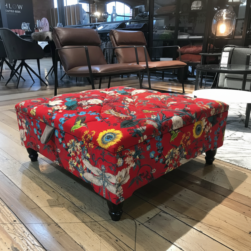 Contemporary square handmade buttoned ottoman bench UK