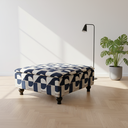 Modern Conservatory Accent Table with Hidden Storage | Abstract Design Fabric Ottoman | istools Luxury Centrepiece