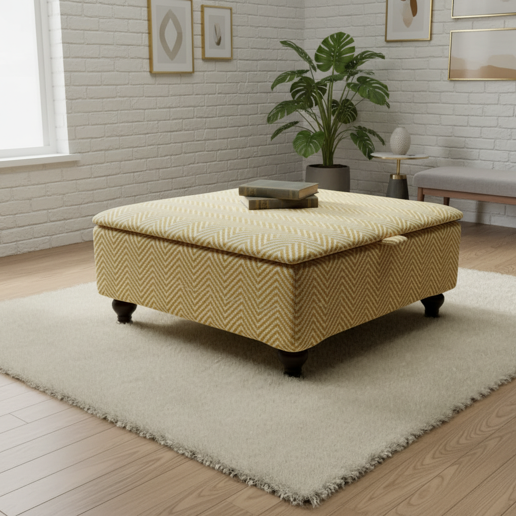 Bespoke Upholstered Square Bench – Multi-Toned Designer Pattern, Deep Storage & Handcrafted UK Quality