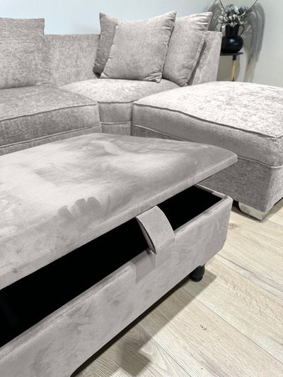 Silver Square Plain Lid Coffee Table Ottoman Storage | Silver Plain Pouffe