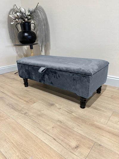 Dark Grey Plain Coffee Table Ottoman Storage Bench | Dark Grey Coffee Table Pouffe