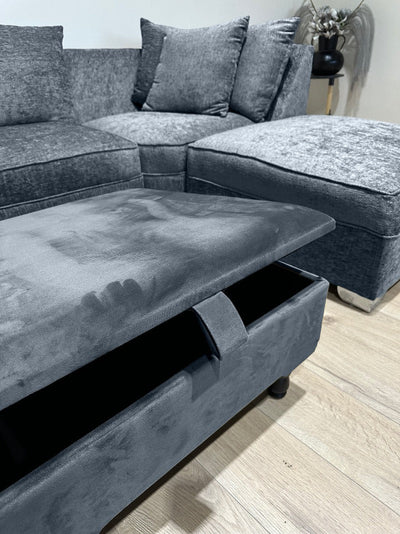 Dark Grey Square Plain Coffee Table Ottoman Storage | Dark Grey Plain Stool