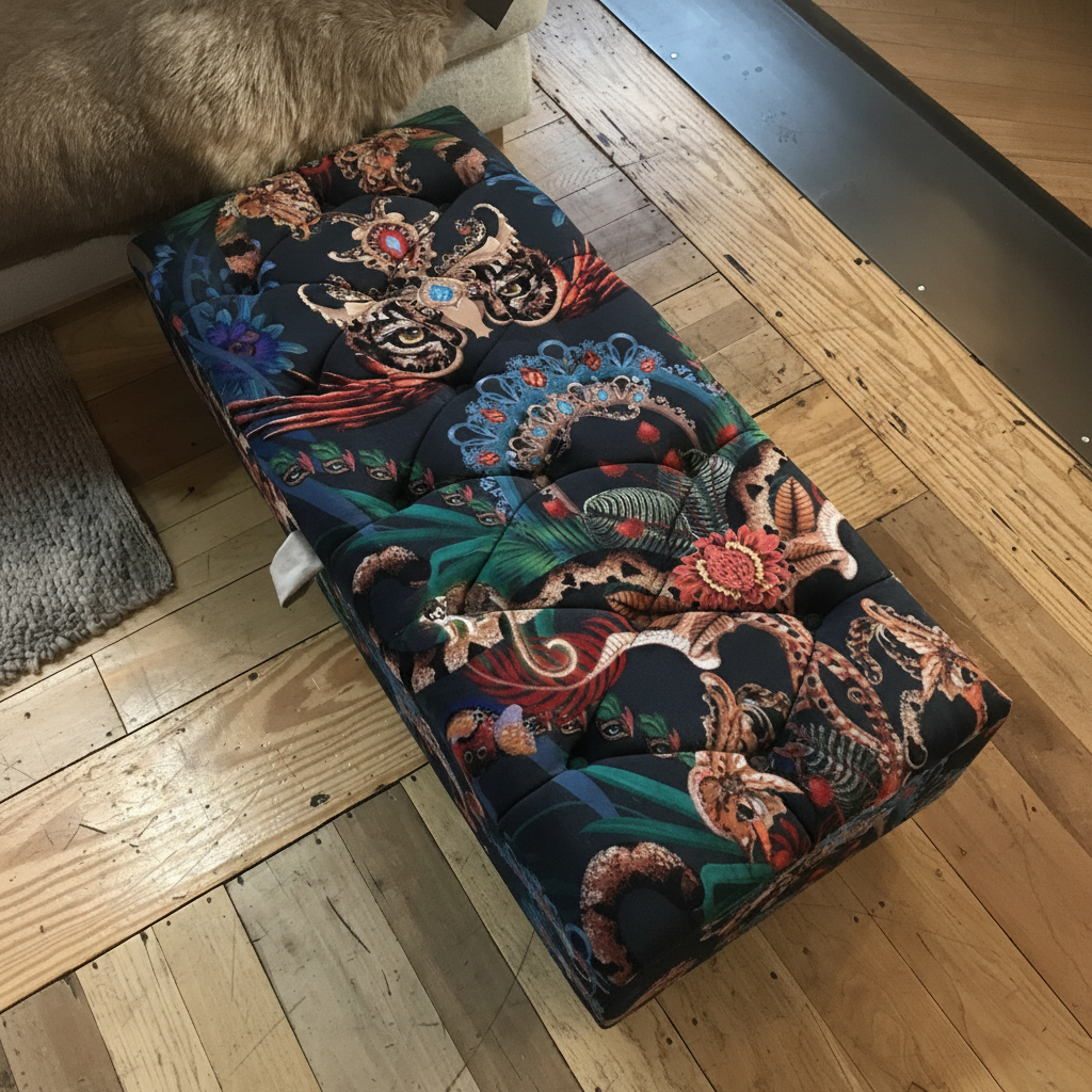 Deep tufted plain velvet ottoman storage bench UK handcrafted
