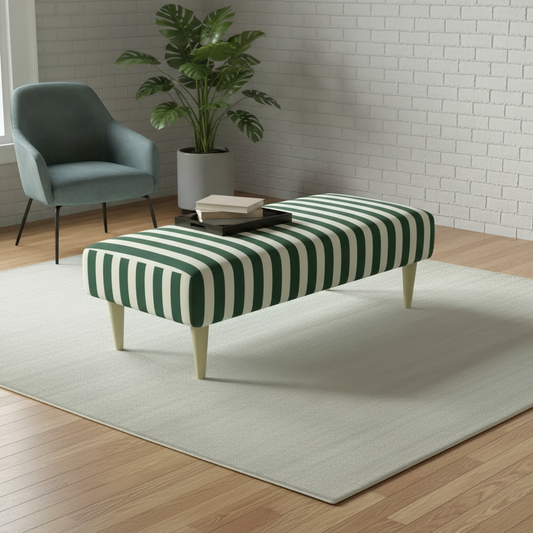 Designer abstract patterned upholstered bench for contemporary UK bedrooms