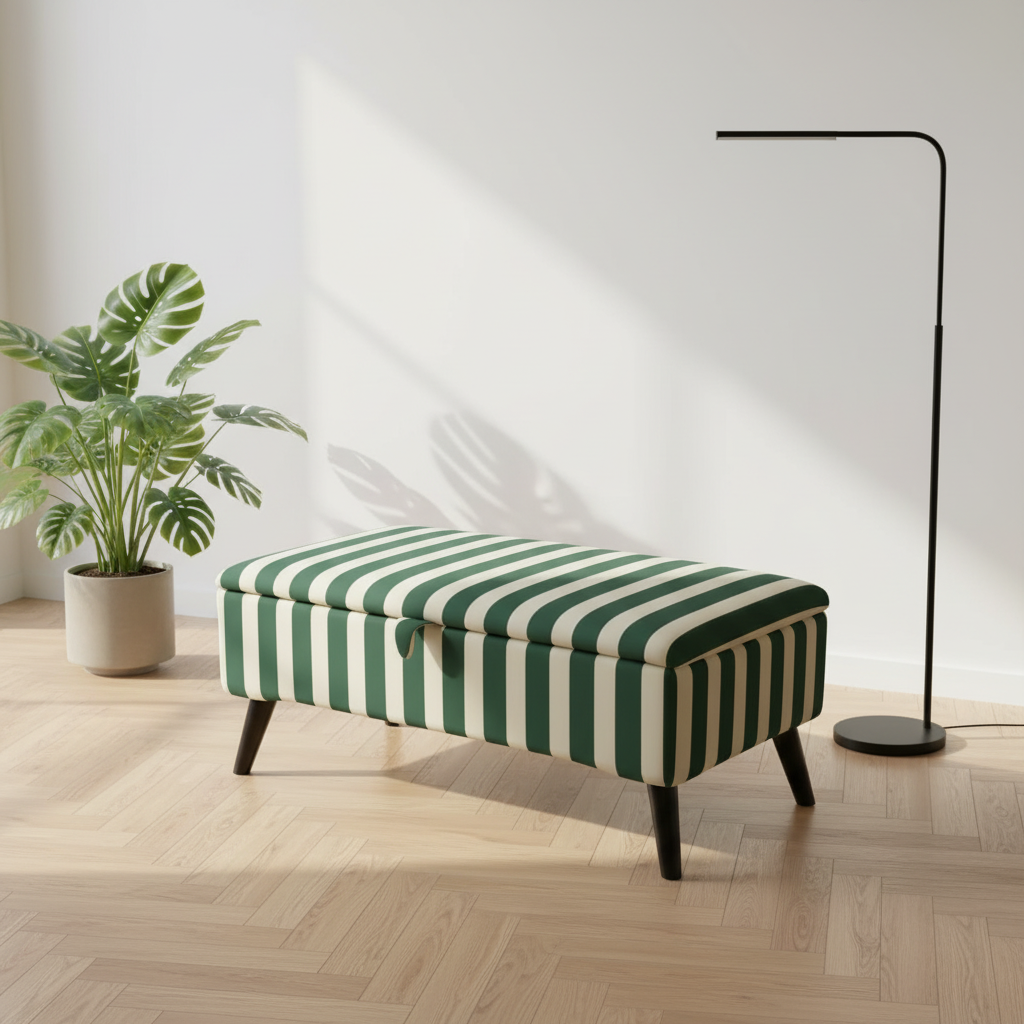 Designer pattern bedroom seating with deep storage compartment