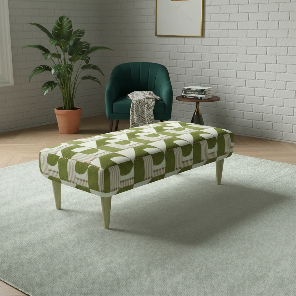 Solid Base Fabric Footstool – UK Made Designer Bench for Living Room & Lounge