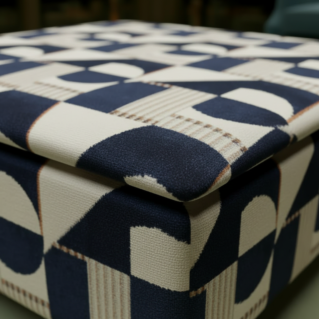 Modern Conservatory Accent Table with Hidden Storage | Abstract Design Fabric Ottoman | istools Luxury Centrepiece