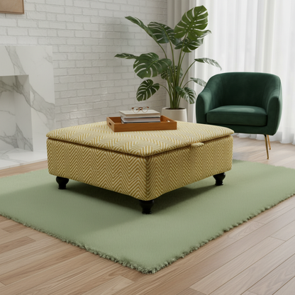 Bespoke Upholstered Square Bench – Multi-Toned Designer Pattern, Deep Storage & Handcrafted UK Quality