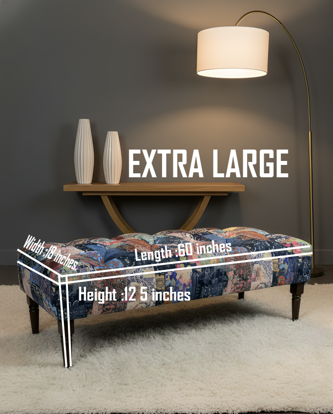 Damask  Upholstered Footstool Ottoman Bench – Handmade Stylish Seating & Storage