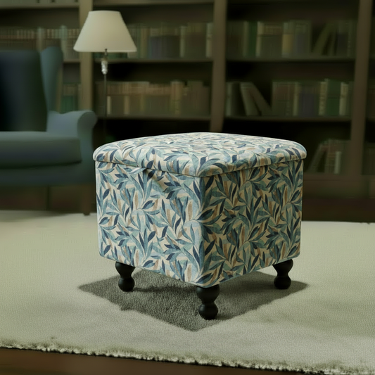 Easy-clean designer upholstered storage ottoman with vibrant palette