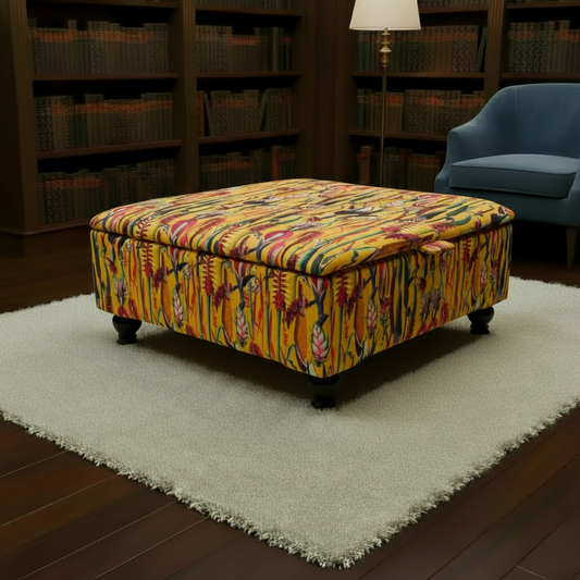 Extra Large Square Storage Bench with Deep Hidden Compartment and Designer Pattern