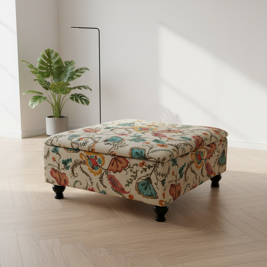 Extra large square storage ottoman coffee table with expressive designer pattern
