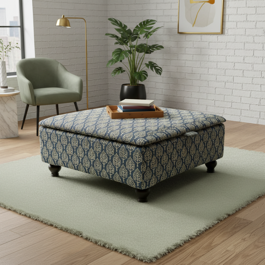 Family Room Board Game Table – Large Storage Ottoman & Soft Edge Bench