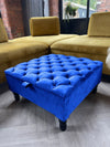 Premium blue Velvet Square Ottoman storage   