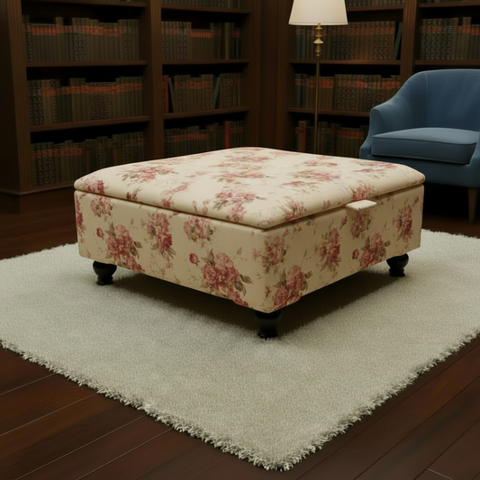 Flat Top Square Ottoman Table with Vibrant Palette Abstract Pattern in Living Room